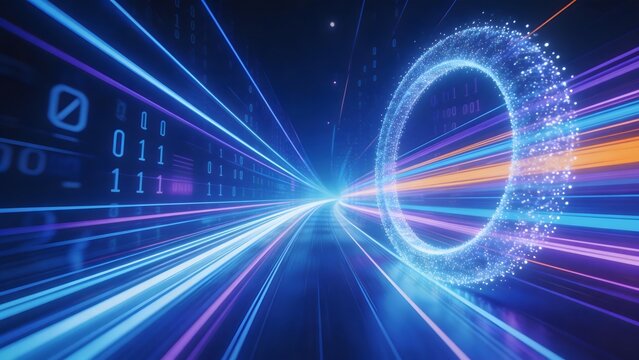 Abstract digital tunnel with binary code