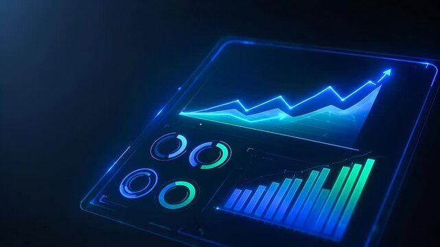 AI SEO assistant data, Futuristic dashboard finance analytics chart data technology glowing neon blue digital graph growth financial chart interface ui panel business