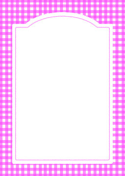 ビビッドピンクのギンガムチェックアーチフレーム｜かわいいチェック柄・背景・枠・ポップ
Vivid pink gingham arch frame, cute check pattern background, pop and colorful border design for invitation, menu, and event