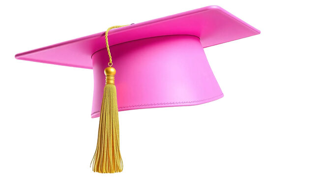 Pink graduation cap with gold tassel isolated on transparent background