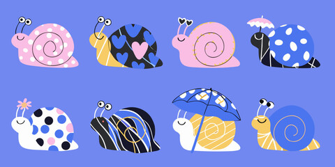 colorful snail characters collection whimsical vector illustration © Esmi