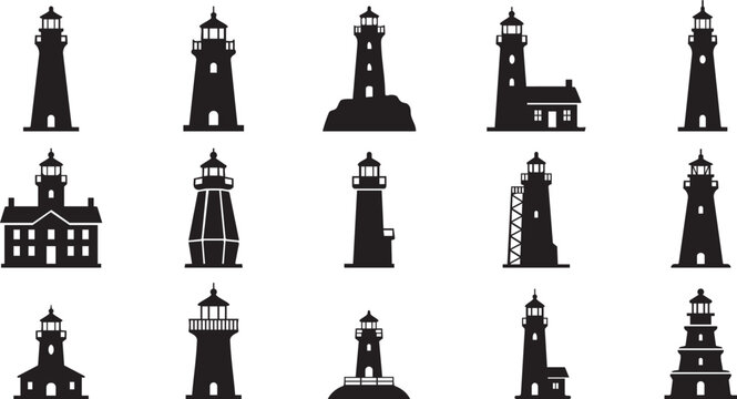 Black vector silhouettes of the Statue of Liberty and iconic Paris landmarks create a travel set featuring European architecture