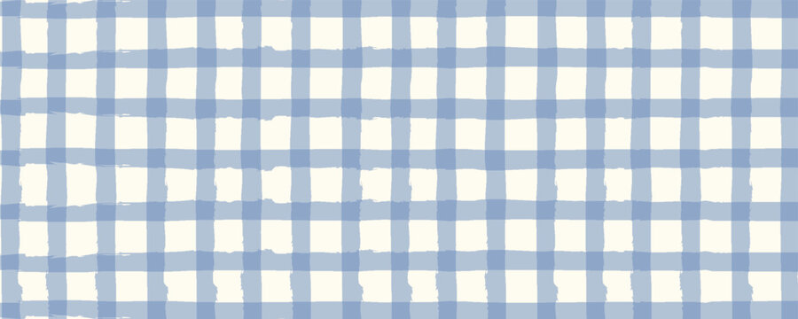 Blue watercolor gingham seamless pattern, hand-painted checkered grid background. Geometric background.
