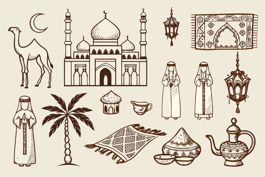 moroccan heritage sketch collection with traditional elements and architecture