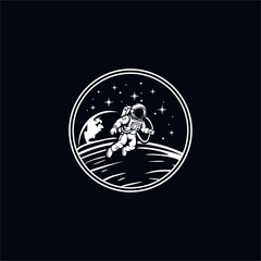 This astronaut logo features a space-themed illustration with a minimalist yet detailed monochrome (black-and-white) design style. © arifin