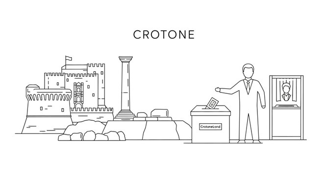 Crotone Italy Line Art Illustration Depicting Voting Process.
