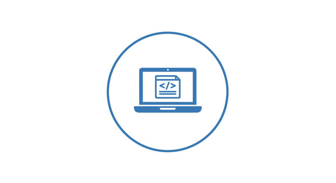 A blue laptop icon on a white background.