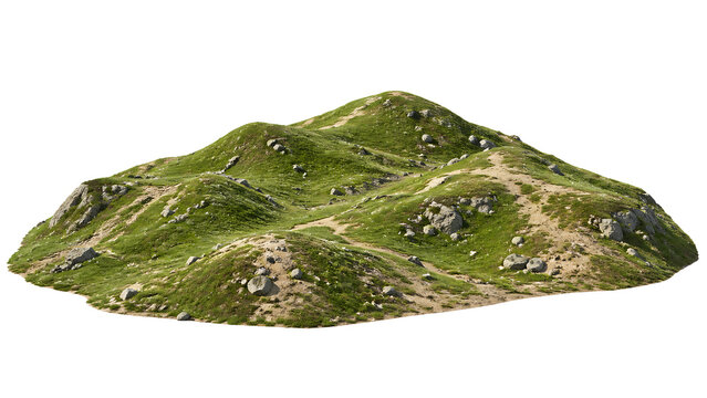 A miniature mountainous terrain filled with grass and rocks. This landscape model is a great tool for illustrating environmental concepts