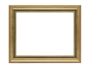 Fototapeta premium Golden picture frame, empty frame, rectangular border, gold ornament, decorative element