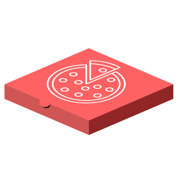 Closed pizza box with illustrative pizza icon illustration