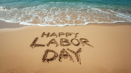 Fototapeta premium Labor Day Message Written in Sand on the Beach