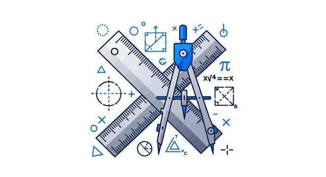 Illustration of mathematical tools compass ruler and geometric shapes for education