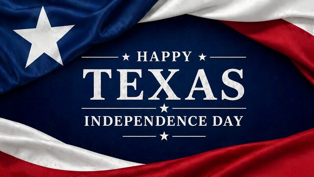 Happy Texas Independence Day celebration with the Texan flag waving majestically. The star and stripes are vibrantly displayed, evoking patriotic pride