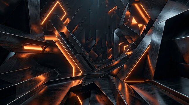 Abstract futuristic dark golden light geometric shapes design, modern background