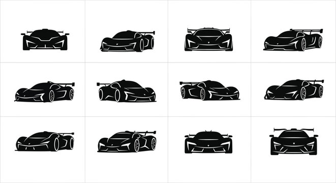 Sports car icon set multiple angles supercar collection automotive design illustration 