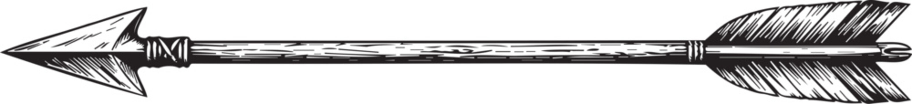 Classic black and white vintage arrow flying forward animation clip showing detailed fletching and sharp arrowhead motion footage