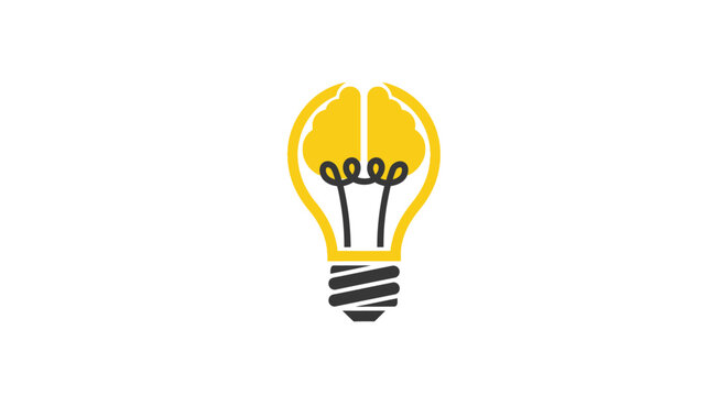 Creative brainstorming symbol with a brain inside a lightbulb illustration in yellow