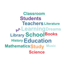 Fototapeta premium Educational terms and concepts in colorful word cloud design 