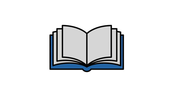 Illustration of an open book with blank pages and blue cover isolated on white background