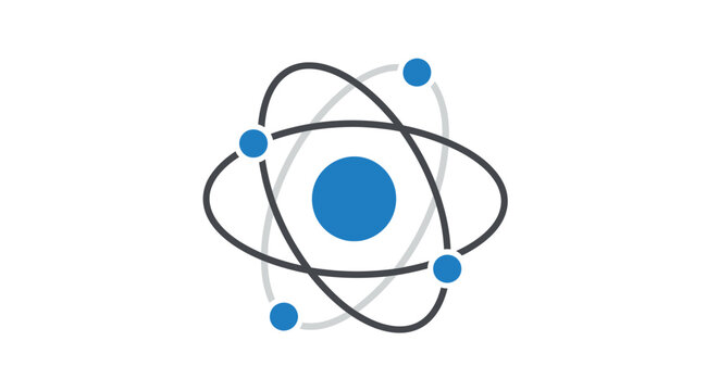 Illustration of atomic structure with orbiting particles and central nucleus graphic design