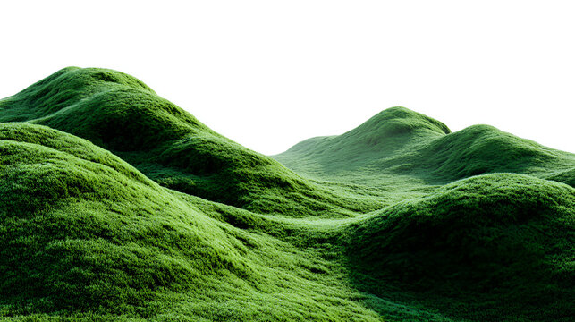 Hills with grass on a white background background. 3D rendering. Stock Illustration