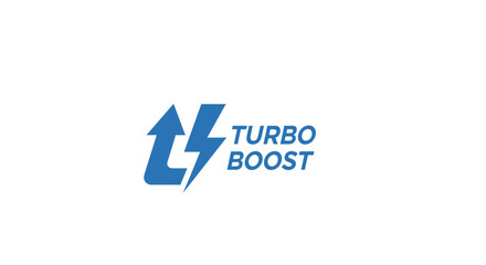 Obraz premium Modern Turbo Boost Logo Design Featuring Blue T Lightning Bolt Symbol on White Background