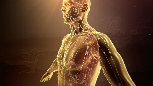Traditional Chinese Medicine Meridians 3D Animation, Human Body Energy Channels and Acupuncture Points Medical Animation