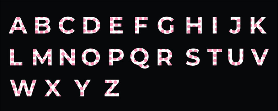 Pink and white pattern kids alphabet letters on black background