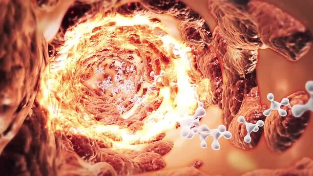 3D Medical Animation of Gastrointestinal Cross Section, Probiotics Repair Intestinal Wall and Eliminate Harmful Bacteria