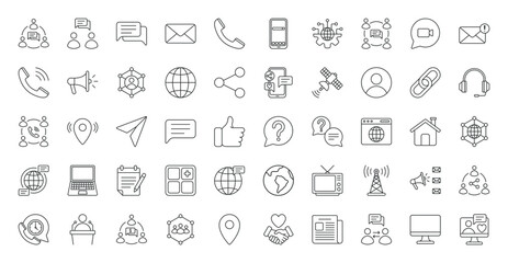 Online Communication icon set. Conversation, communication, message, email, social community, technology, discussion, video call, inbox, connection, internet and more. Outline vector icons collection © nuricon