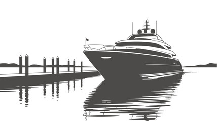 Fototapeta premium Luxury yacht docked at marina with reflections in the water reflection waterfront transport illustration