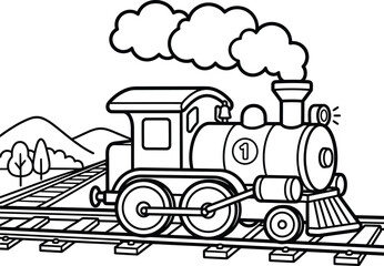A comprehensive coloring book page featuring a friendly steam locomotive engine with high resolution line artwork. © Munna_SH