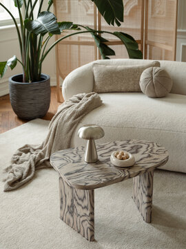 Minimalist Living Room Interior with Neutral Tones and Modern Furniture for Contemporary Home Decor