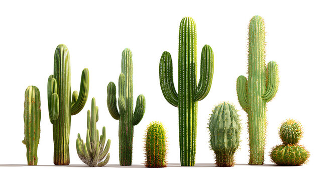 Set of Saguaro cactus or Carnegiea gigantea cactus with isolated on white background background. file, 3D rendering, Clip art and cut out Stock Illustration