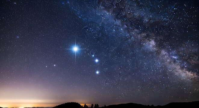 The magnificent Milky Way galaxy and brilliant constellations ablaze in the dark night sky, casting an ethereal glow over a serene landscape