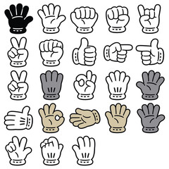 Fototapeta premium Cartoon hand gestures collection featuring various sign language and expressive positions set.