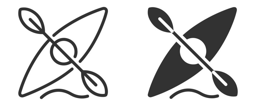 Kayak canoe paddle boating icons set with water sport river lake and outdoor recreation symbols on transparent background