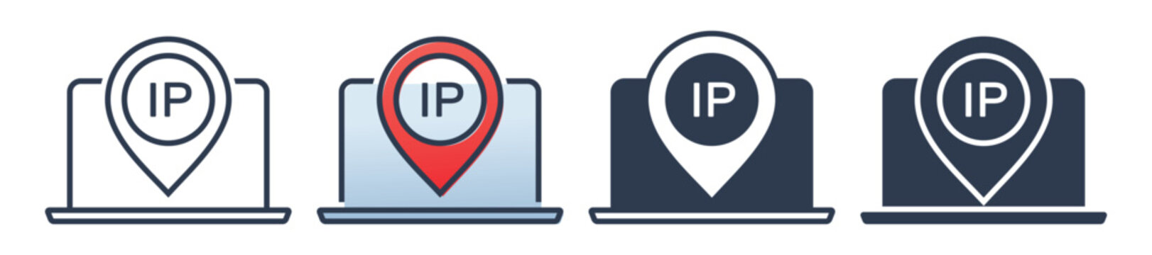 Network IP Address Locator Icon with Computer Laptop and Pin Symbol. Vector Illustration