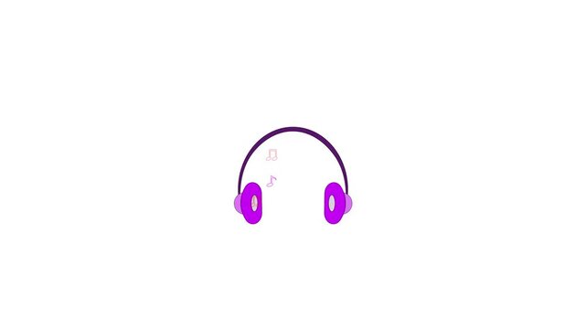 Colorful headphone icon animation. Illustration of a headphone icon on the Alpha channel. On a white screen background.