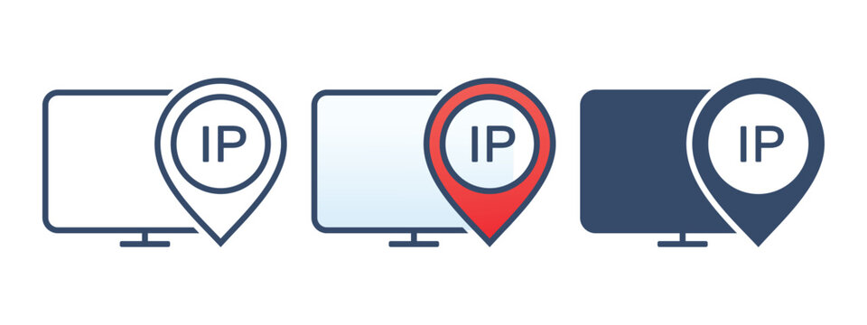 Computer IP Location Finder Icon with Map Pin. Network Address Tracking Symbol. Vector Illustration