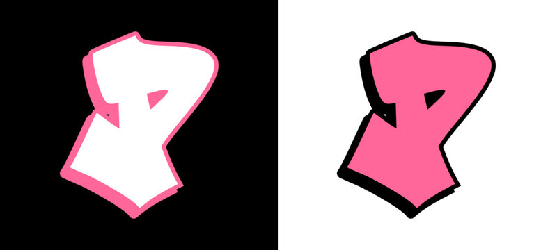 Dynamic letter P featuring a wild style graffiti design with a large loop and heavy block shadow effects. This urban hand style character represents the artistic spirit of the streets.