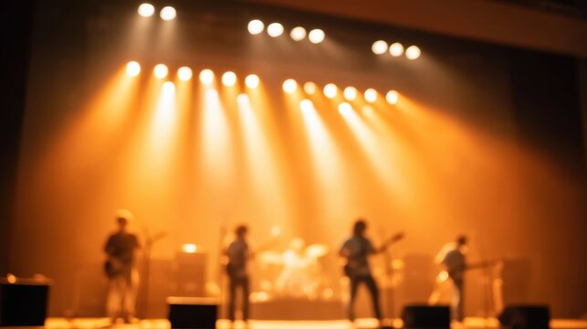 Blurred Vision of a Live Music Performance Under Spotlight Showcase with Vibrant Lighting Effects and Engaging Atmosphere