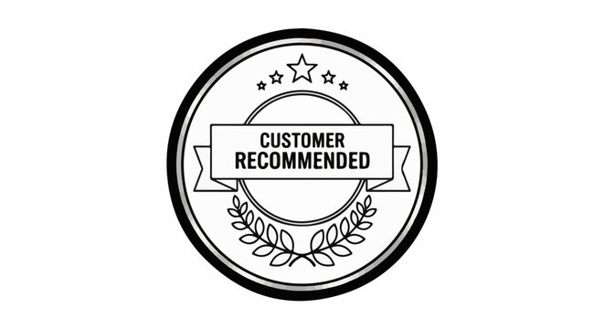 Circular seal with "Customer Recommended" text, stars, and laurel wreath
