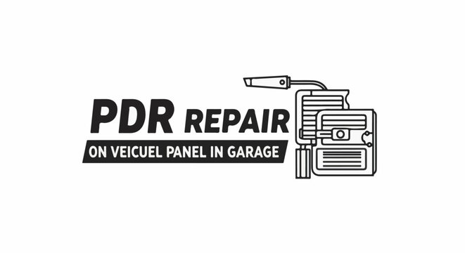 Stylized graphic for paintless dent repair services on vehicle panels