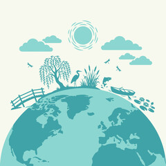 Naklejka premium Abstract Teal and Cream Shapes with Geographic Outline
