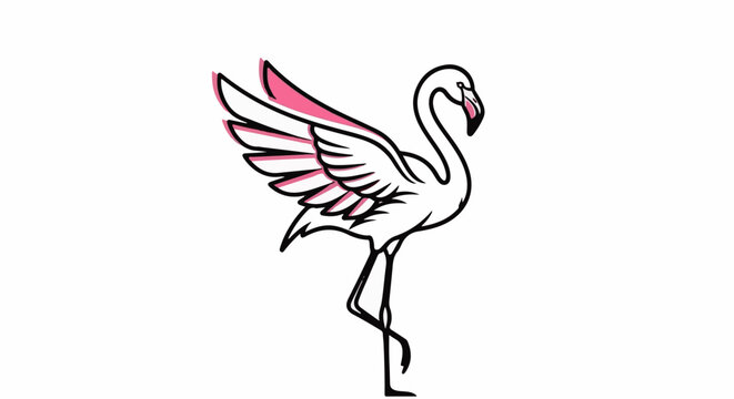 Elegant flamingo with one leg up and wings spread, pink accents