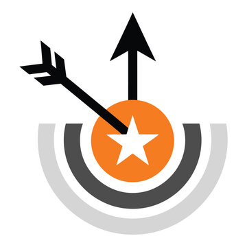 Conceptual illustration of two arrows representing success and target achieved with a star symbol icon