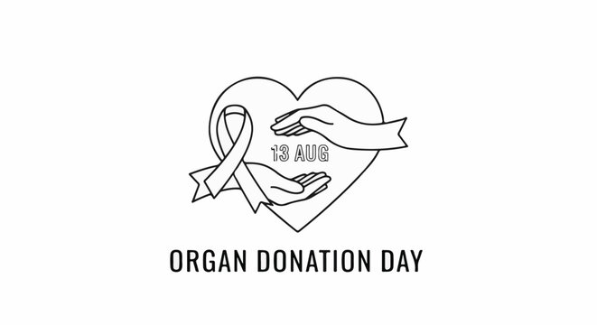 Heart symbol with hands, ribbon, and date for organ donation awareness