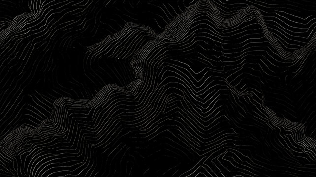 Dark topographic contour lines creating abstract mountain landscape. Minimalist contour lines forming a seamless abstract background with dark mountain shapes