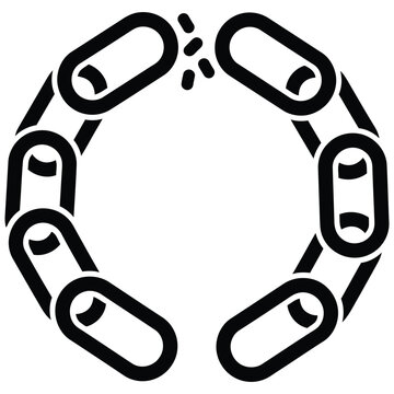 Broken chain link symbol with disconnect weakness separation shattered